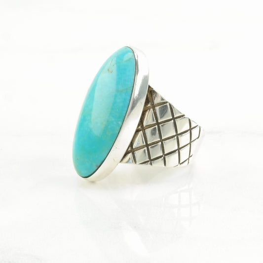 DTR Silver Ring Turquoise Stamped Band Sterling Blue Size 7 1/4