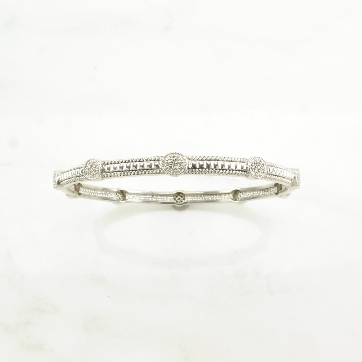 Vintage Sterling Silver Bangle Bracelet Diamond