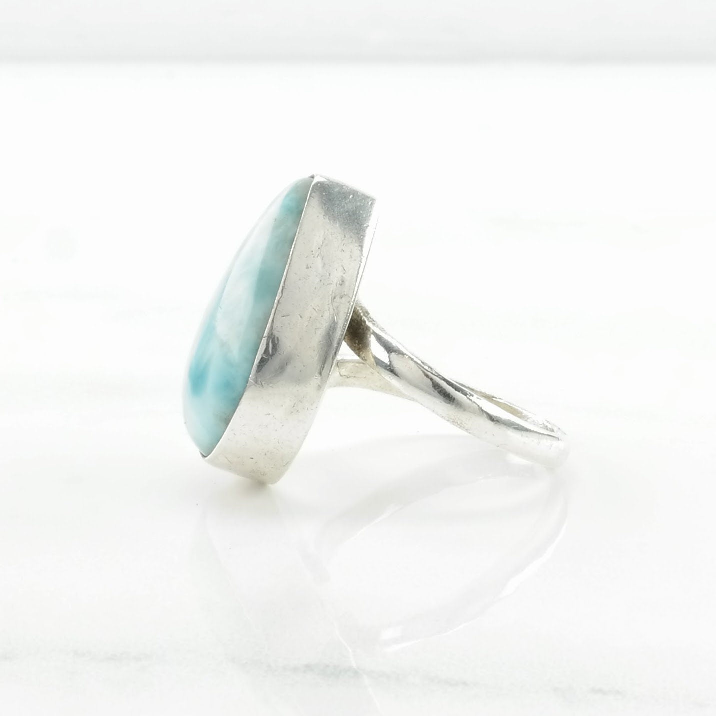 Vintage Sterling Silver Ring Larimar Teardrop Blue Size 8 1/4