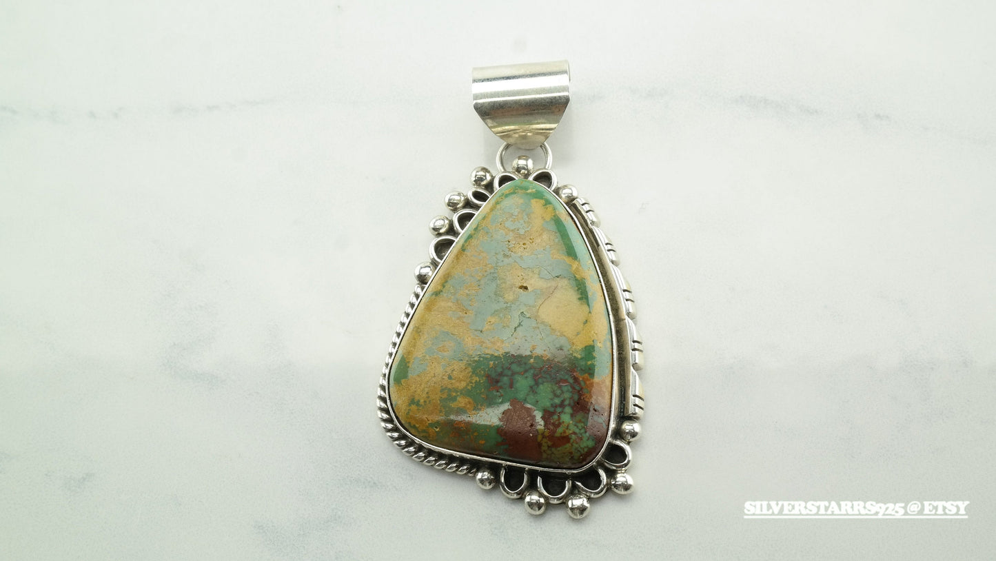 Yazzie Royston Turquoise Sterling Silver Pendant Green