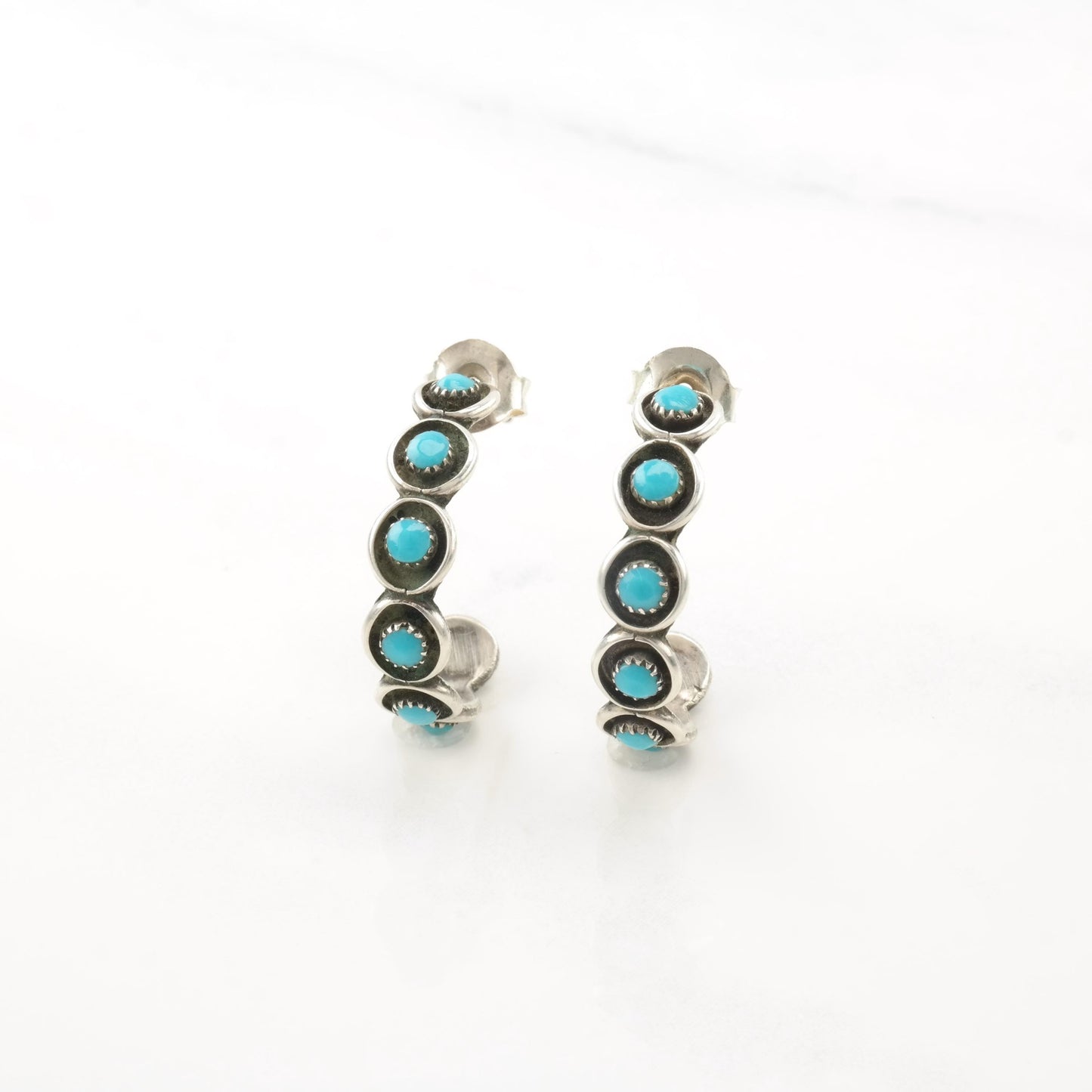 Choice of Vintage Native American Turquoise Cluster & Inlay Sterling Silver Hoop/Stud Earrings