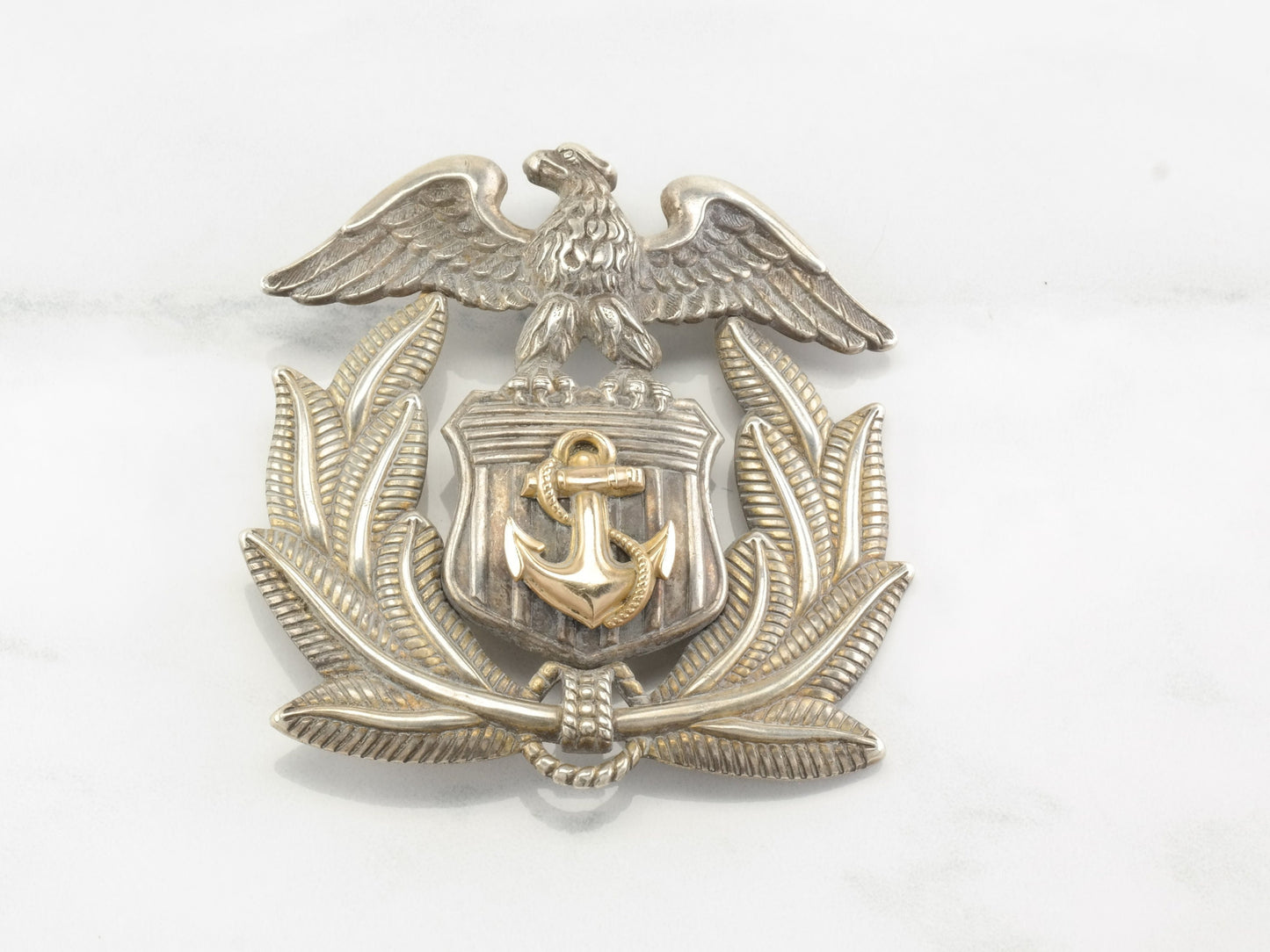 WW2 US Navy Officers Cap Emblem Sterling Silver