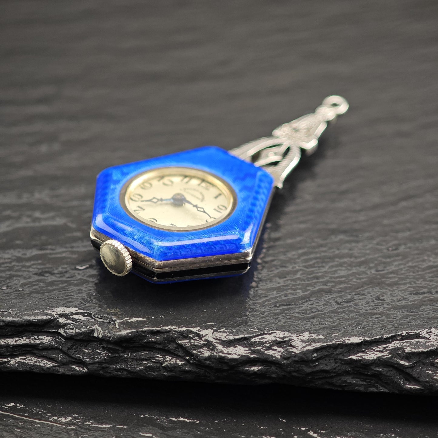 As Is Art Deco, Leicht-Mayer Lucerne, Enamel Pendant Watch Sterling Silver