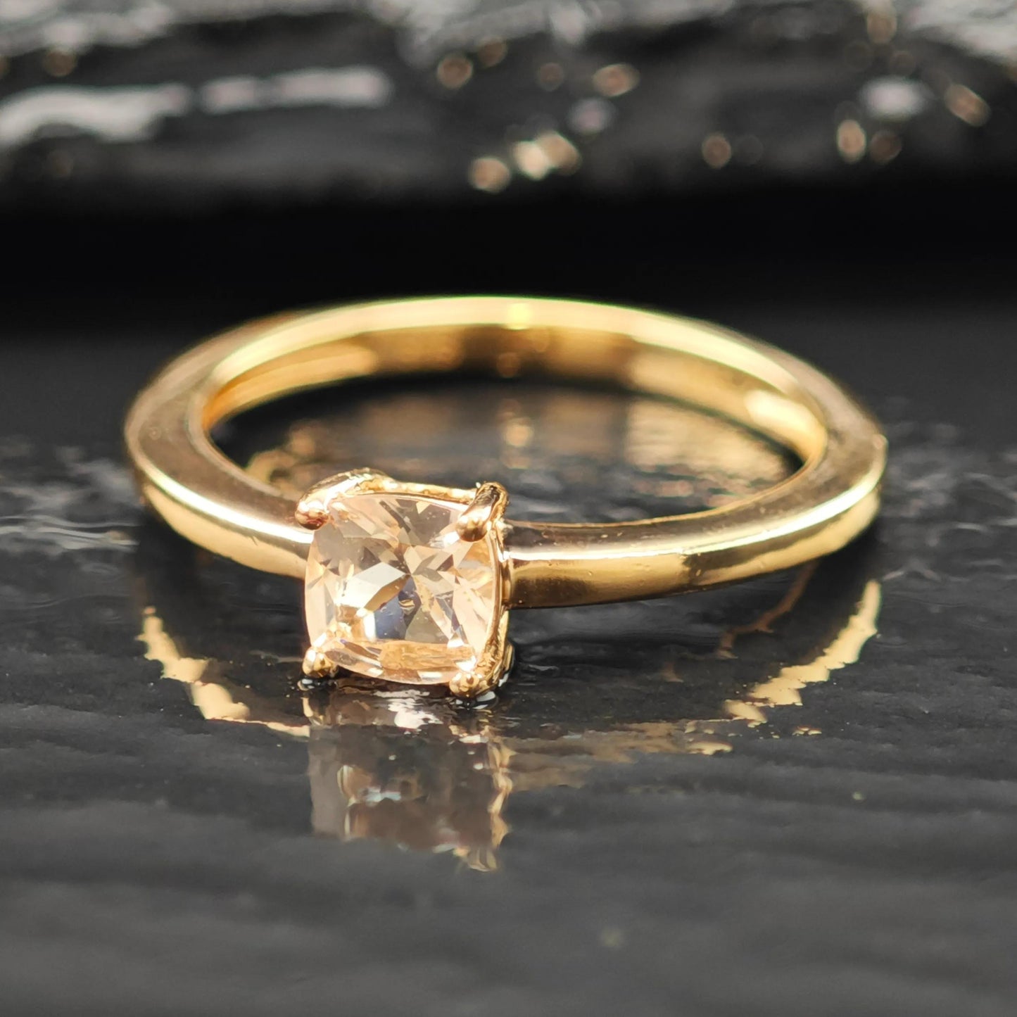 Natural Morganite Princess Cut Minimalist 14K Rose Gold Plated Ring Sterling Silver Sz 7 R6173