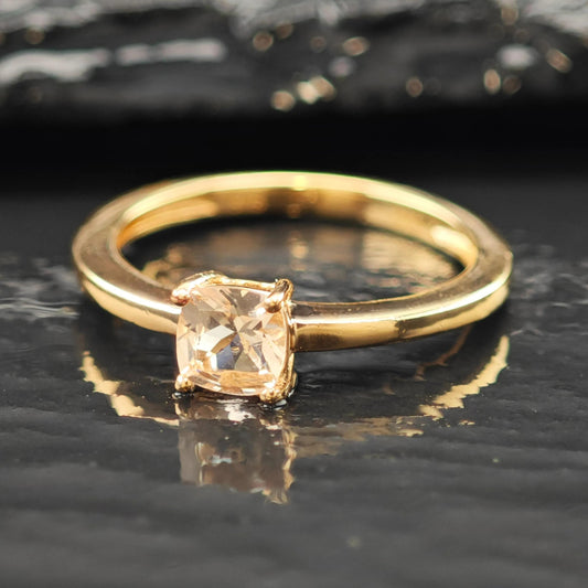 Natural Morganite Princess Cut Minimalist 14K Rose Gold Plated Ring Sterling Silver Sz 7 R6173