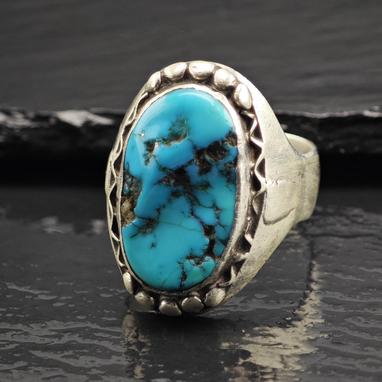 Native American Heavy Turquoise Ring Sterling Silver Sz 15 R6620