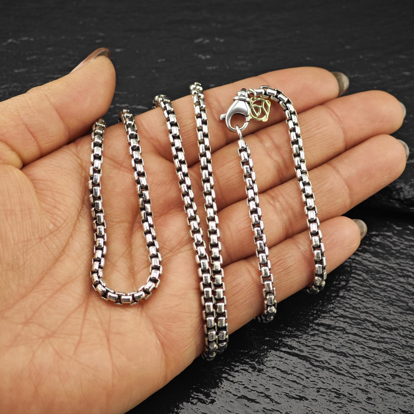 Vintage David Yurman Sterling Silver, 14K Gold Tag 3.6mm Box Chain Necklace