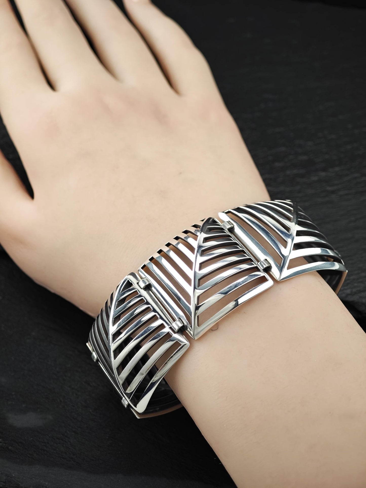 Georg Jensen 389 Grates Abstract Modernist Link Bracelet Sterling Silver