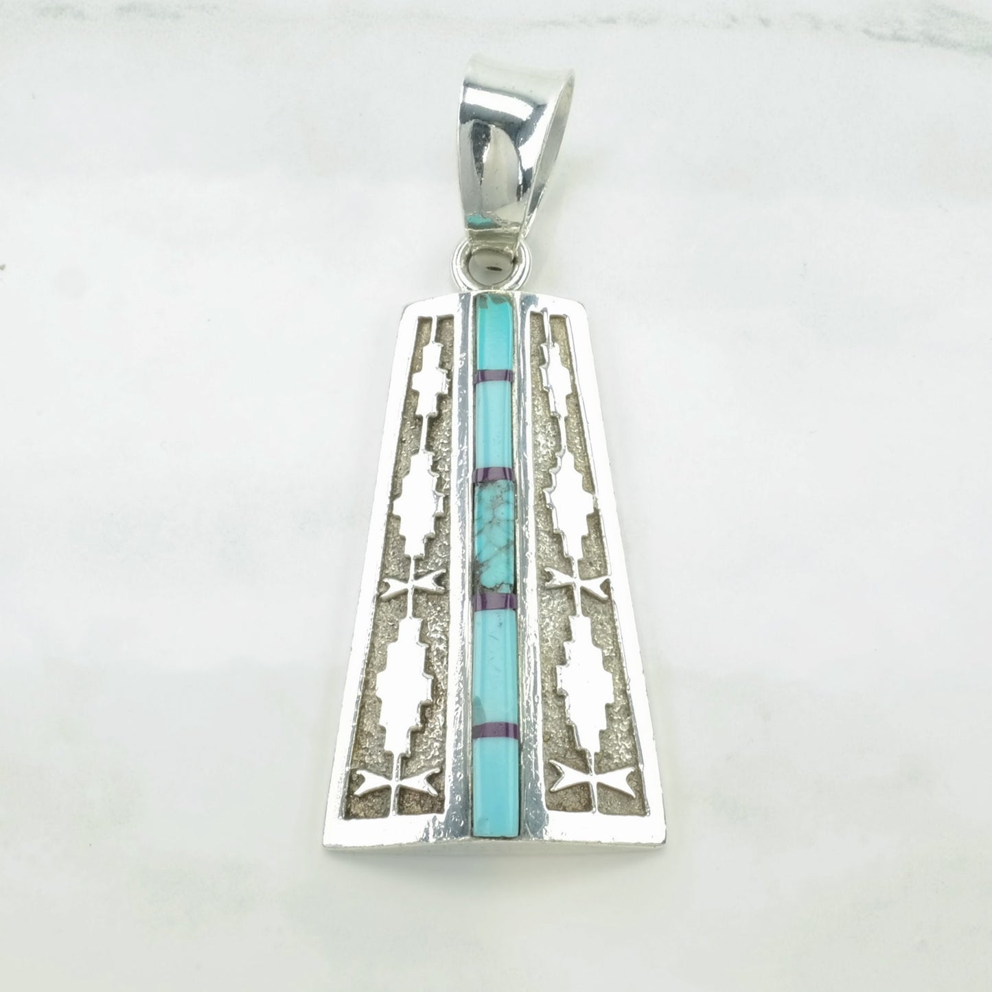 Vintage Southwest Turquoise, Overlay, Inlay Sterling Silver Pendant