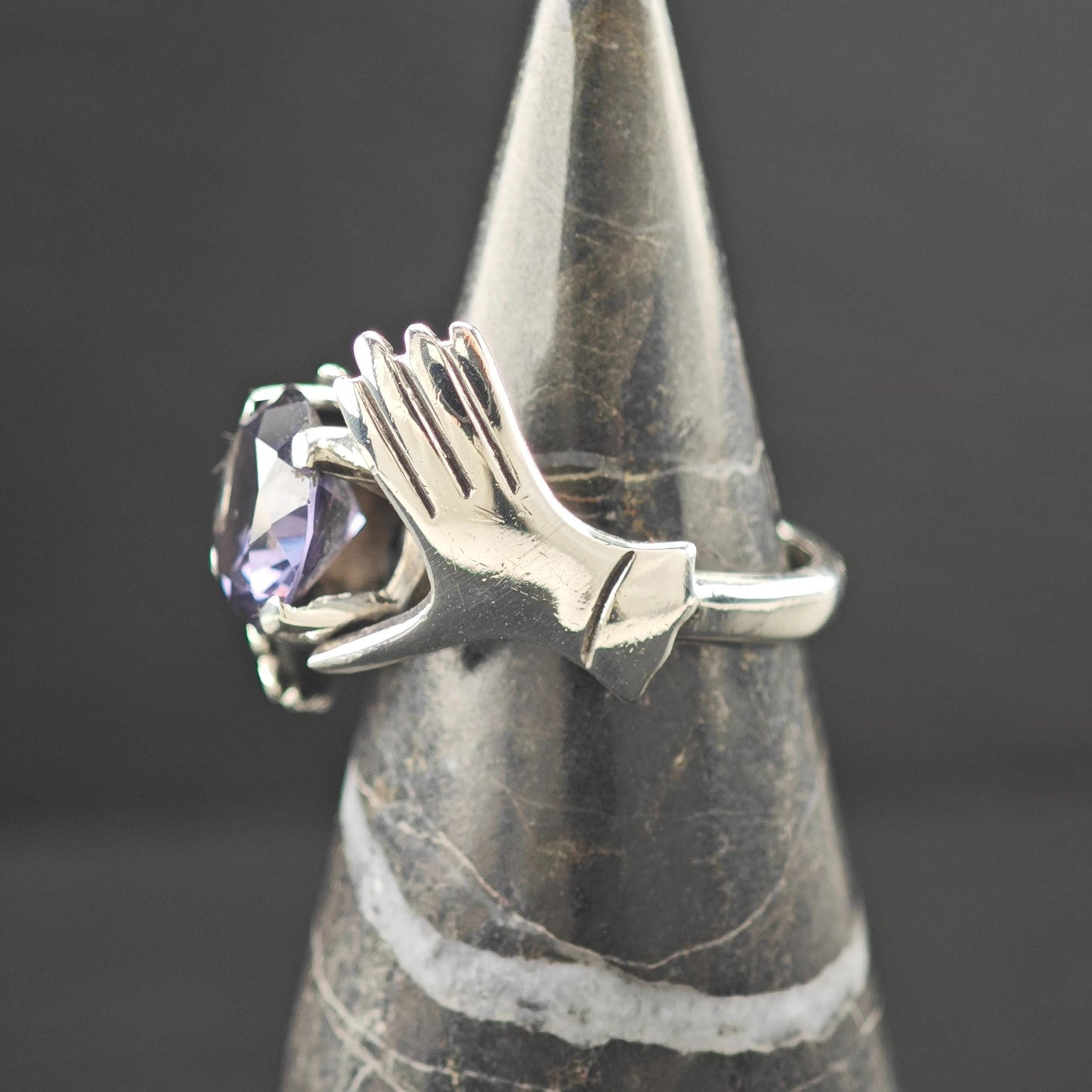 Mexican Alexandrite Hands Ring Sterling Silver, Color Change