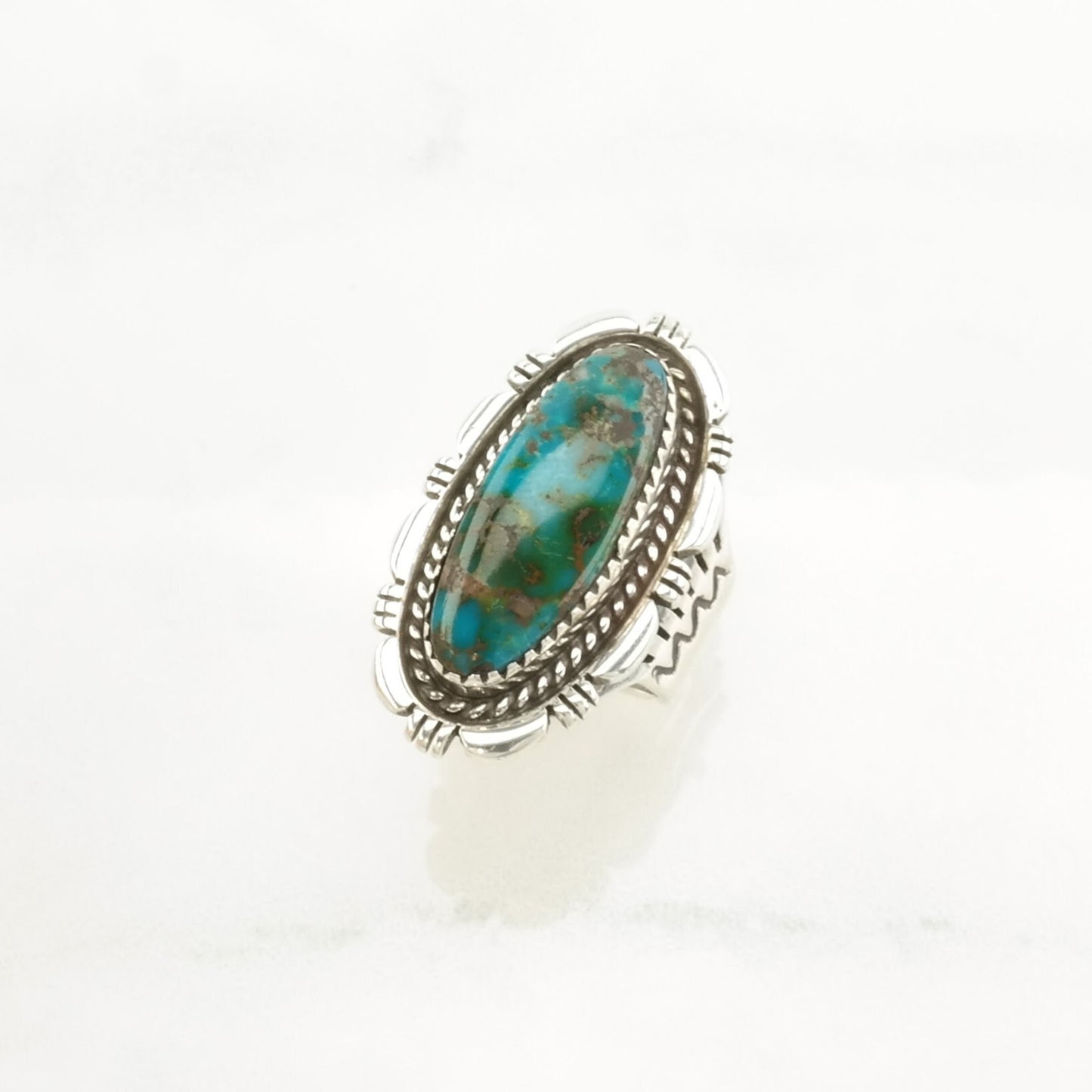 Native American Silver Ring Turquoise Stamped Sterling Blue Size 6 1/2