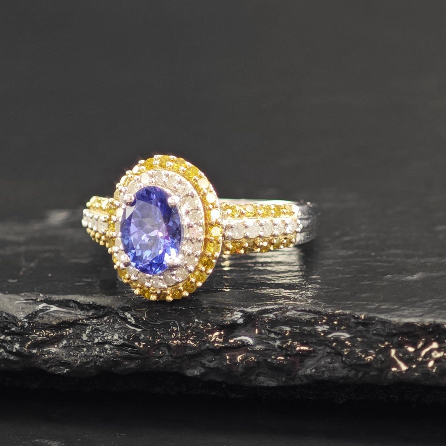 Tanzanite & Diamond Sterling Silver Ring Sz 6 R6599