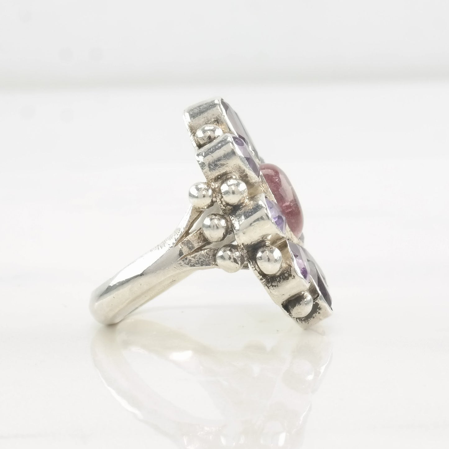 Sterling Silver Ring Amethyst, Rose Quartz Size 4 3/4