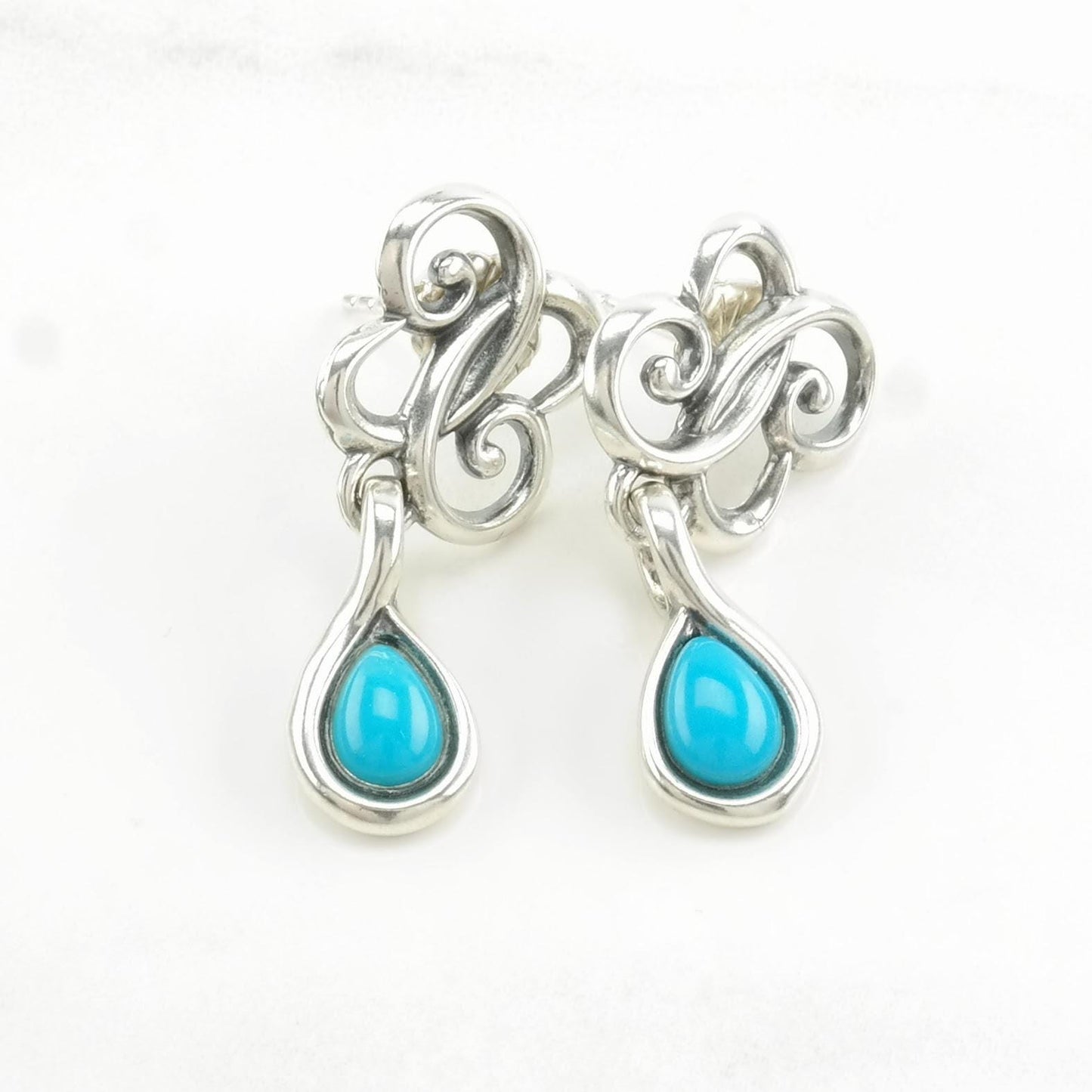 Vintage Carolyn Pollack Blue Turquoise Scroll Stud/Dangle Earrings Sterling Silver