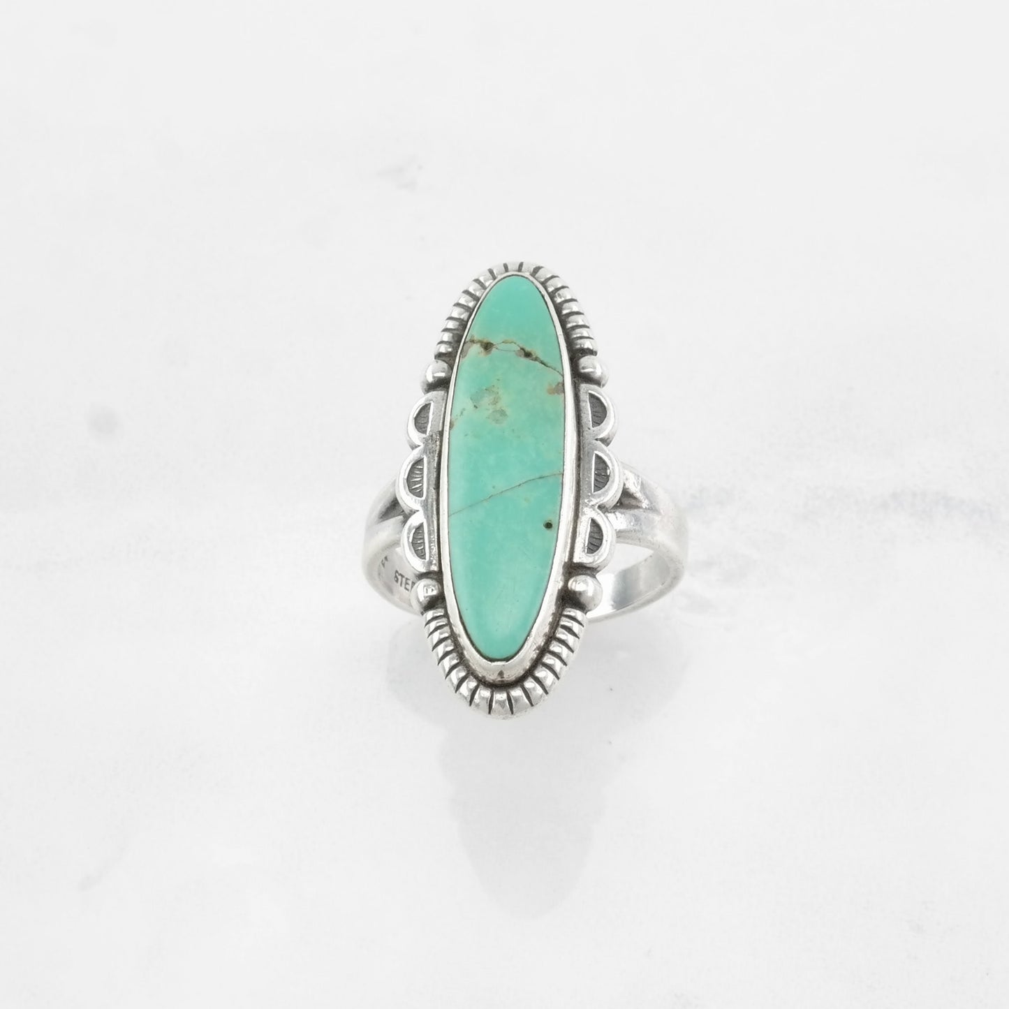 Imperfect Bell Trading Sterling Silver Ring, Turquoise Navette Green Size 5 1/2