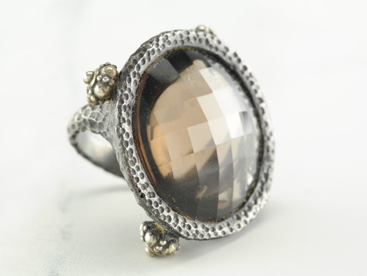 Vintage By Sevan Brown Quartz Oxidized Sterling Silver Ring