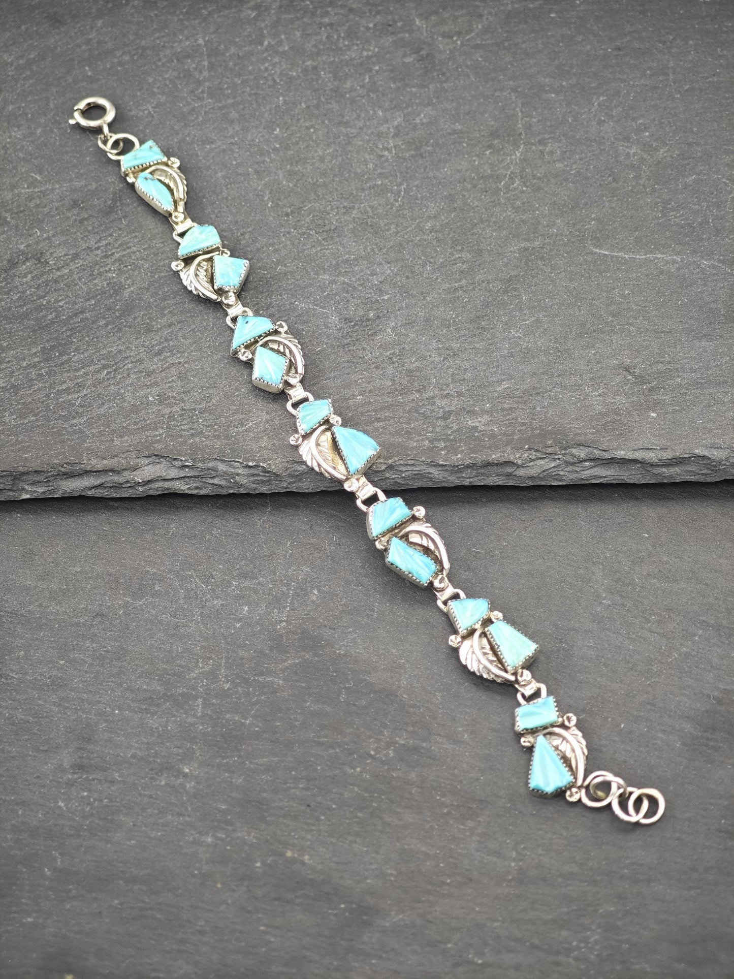 Zuni, Native American Carved Turquoise Bracelet Sterling Silver