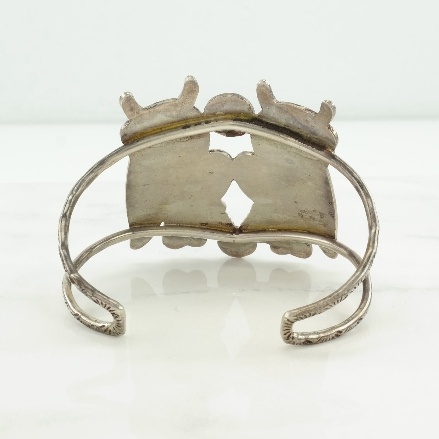 Vintage Zuni, Native American Sterling Silver Cuff Bracelet Multi Stone Inlay, Owls