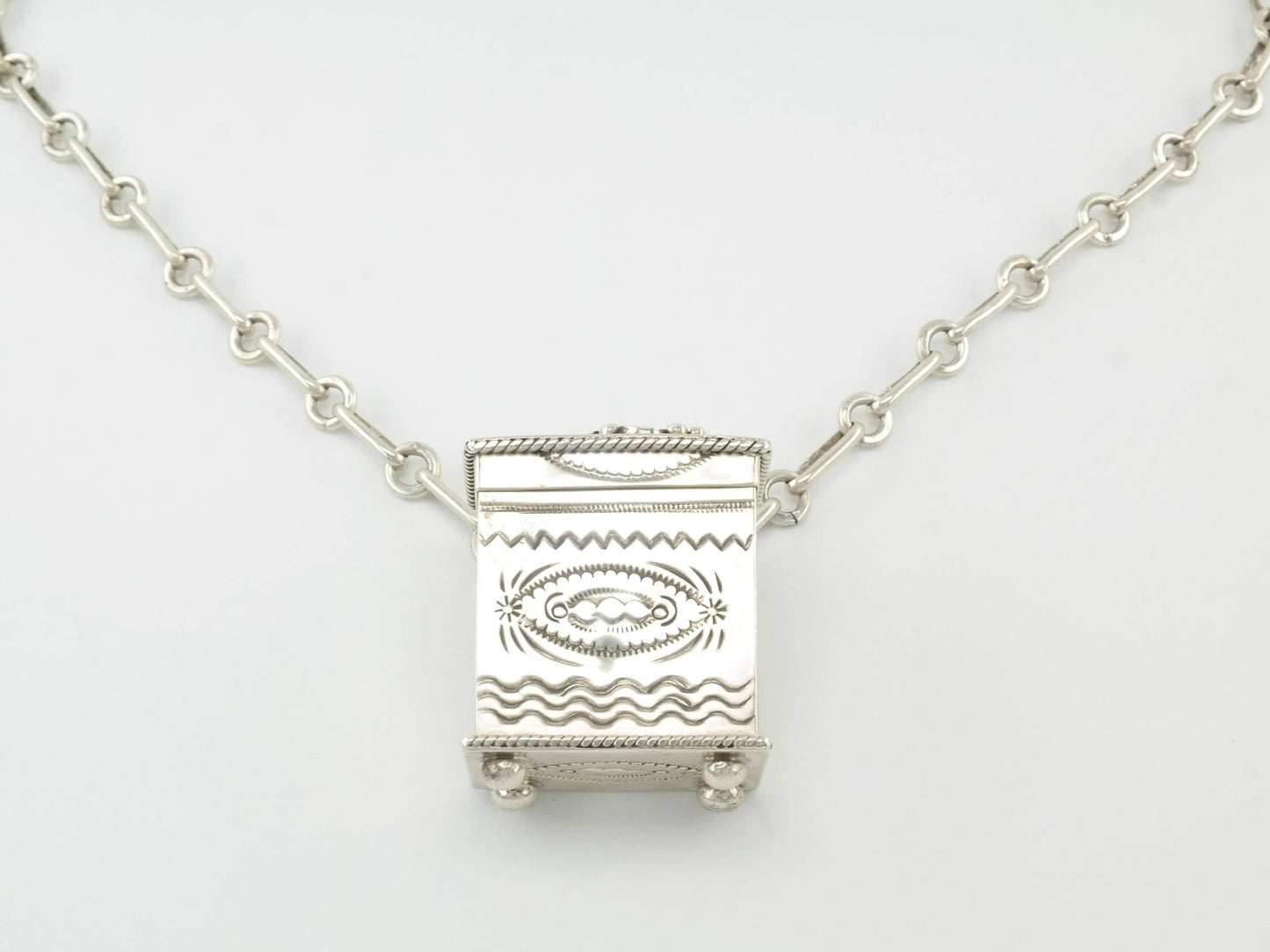 Vintage Ben Begay Trinket Box, Stamped Sterling Silver, Feather Necklace