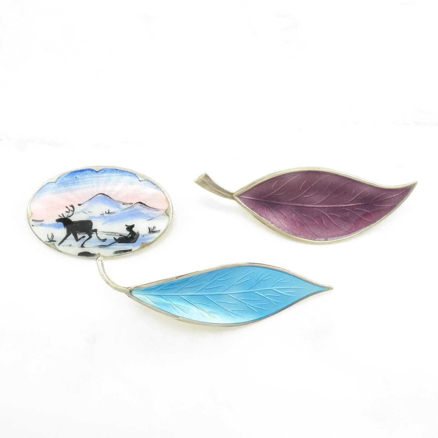 Choice: Enamel Sterling Silver Brooch Landscape, Leaf Norway, Denmark