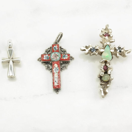 Vintage Choice of James Avery, Enamel, Gemstone Cross Sterling Silver Pendant