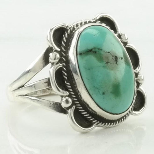 Vintage Native American Silver Ring Turquoise Floral Sterling Blue Size 5 1/4