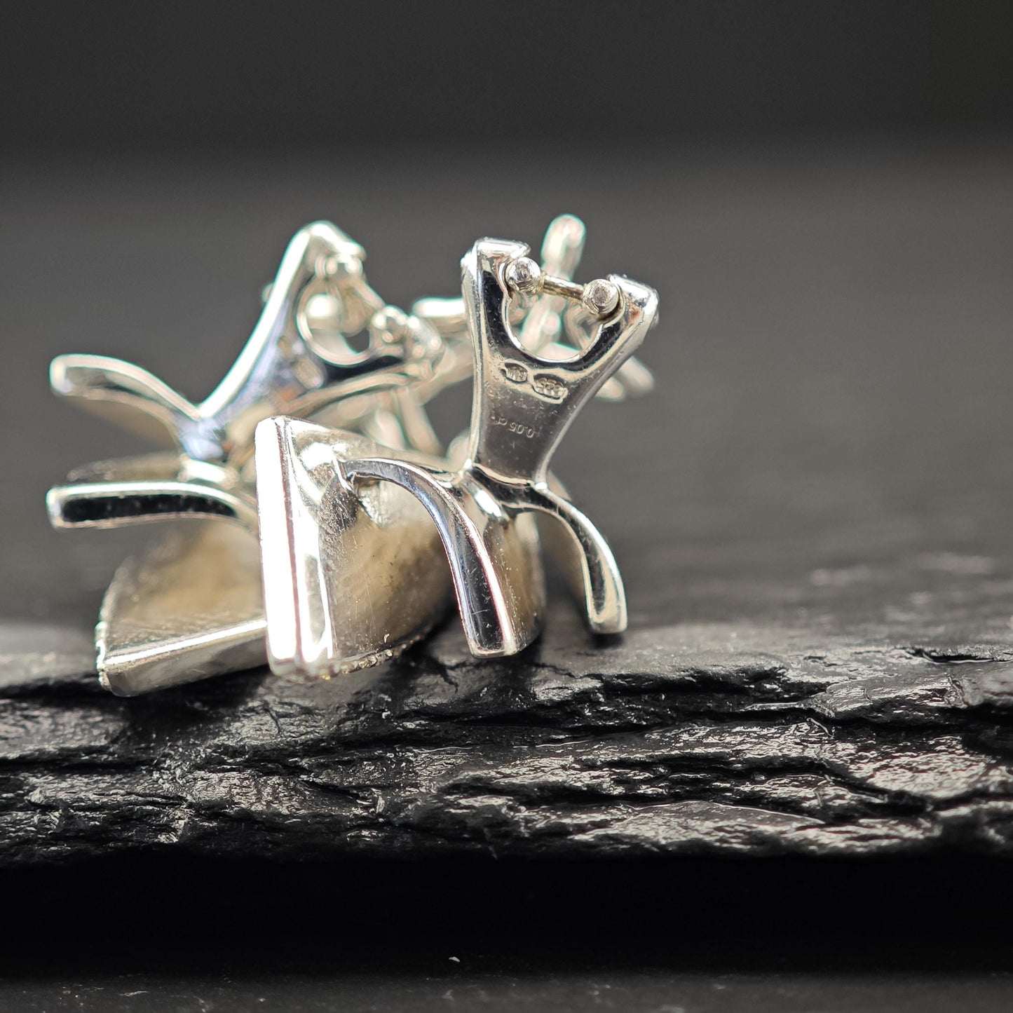 White Diamonds Modernist Omega Back Earrings Sterling Silver