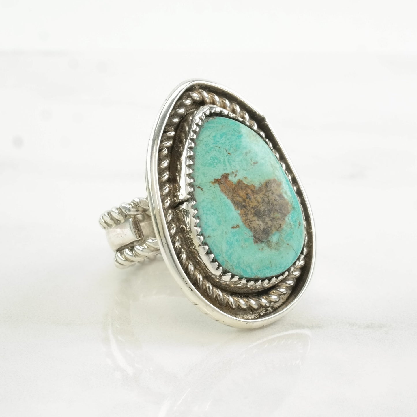 Navajo Ring Turquoise Large Sterling Silver Size 9 1/4