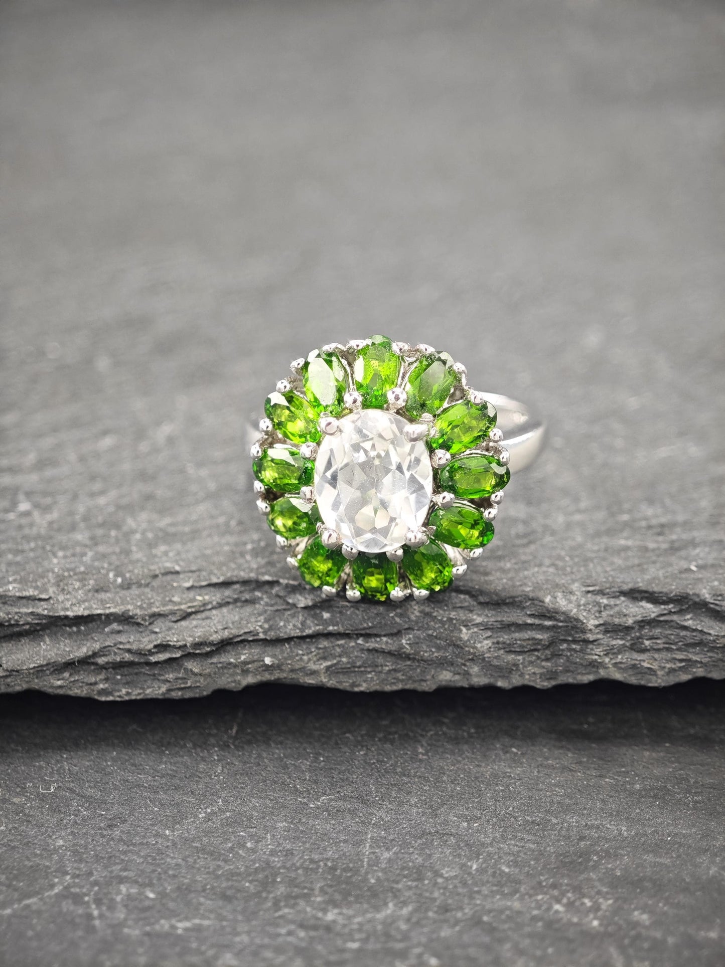 Vintage Topaz, Diopside Ring Sterling Silver