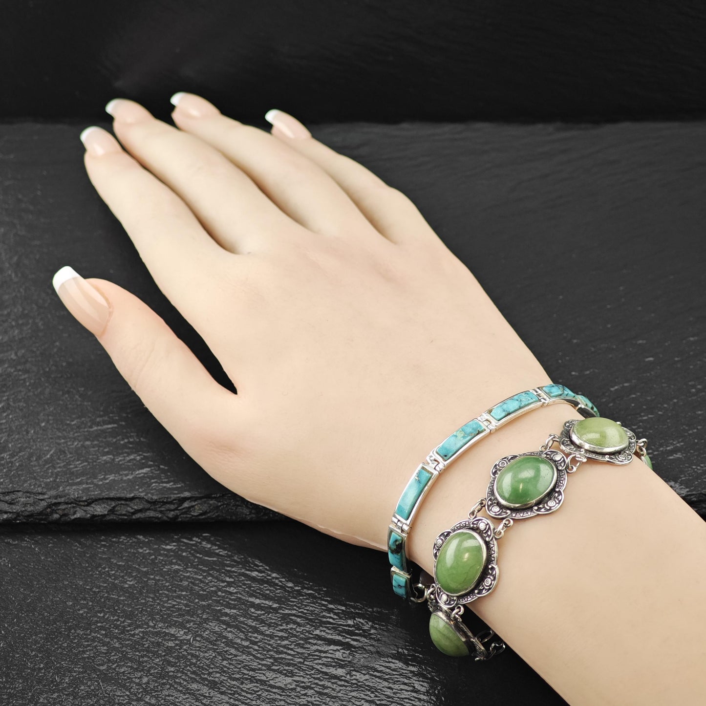 Spiderweb Turquoise Inlay Line Bracelet Sterling Silver Size 6 3/4"