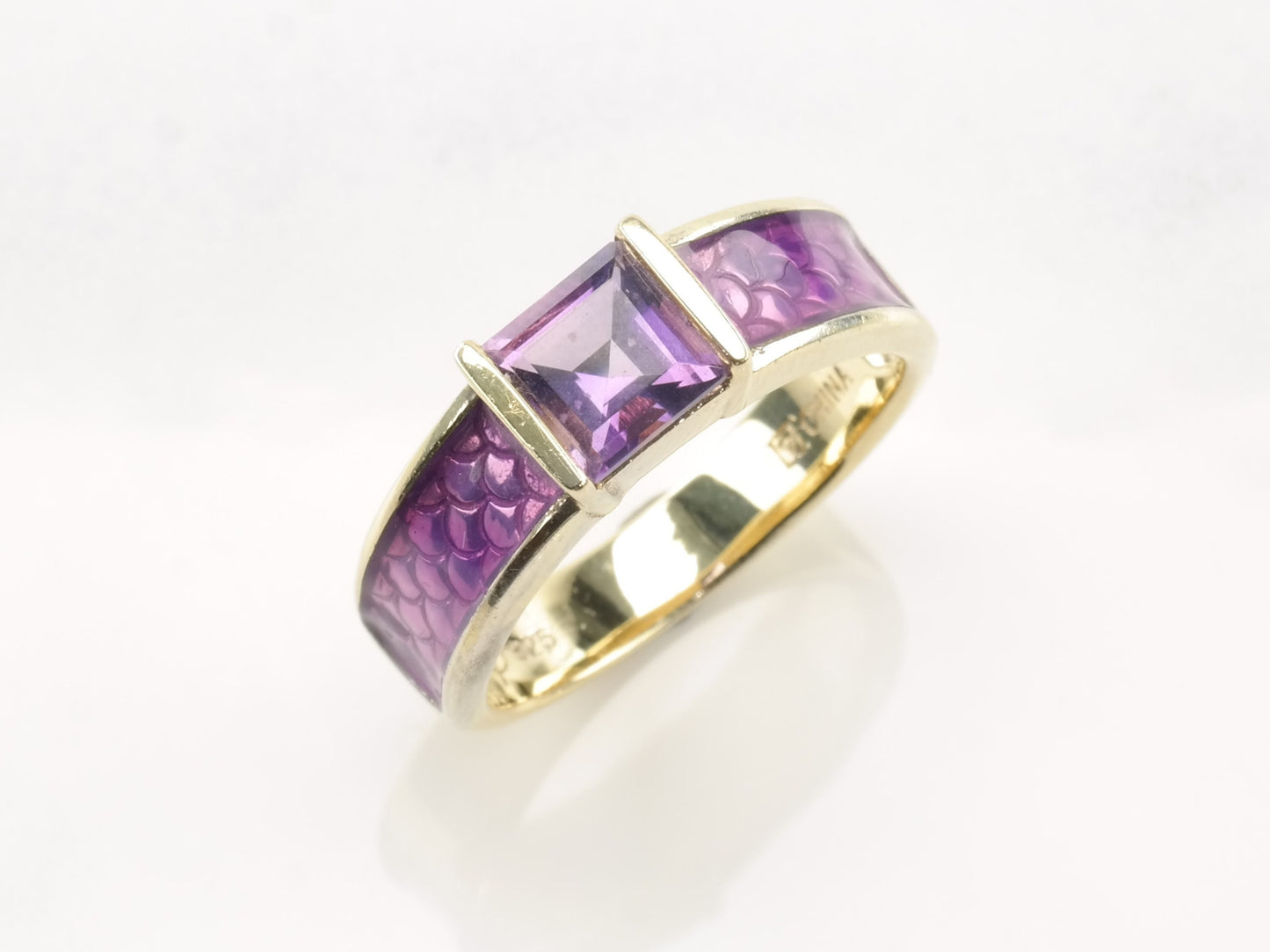 Vintage Sterling Silver Ring Amethyst Gold Plated scales Size 8 1/4