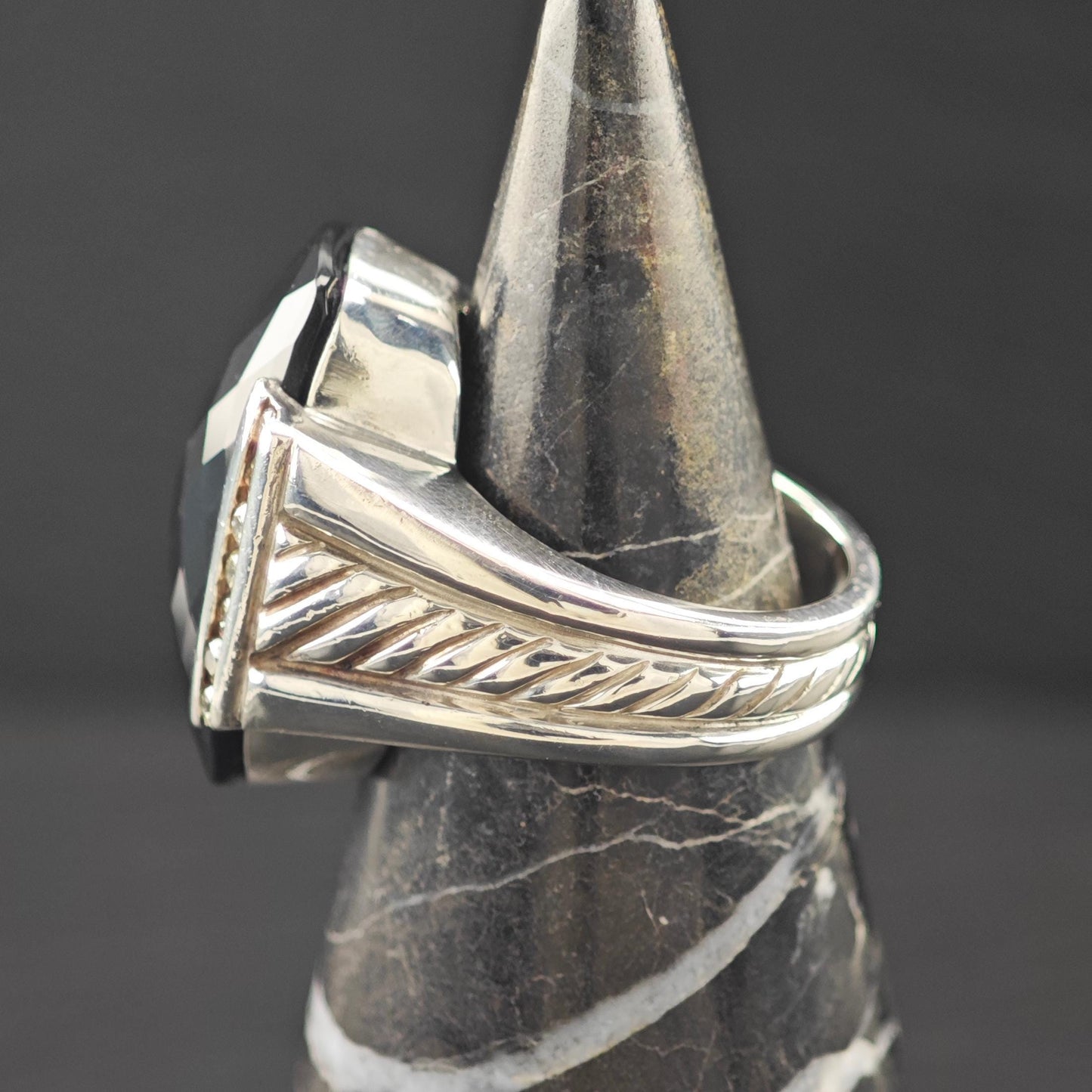 David Yurman Diamond Black Onyx Ring Sterling Silver