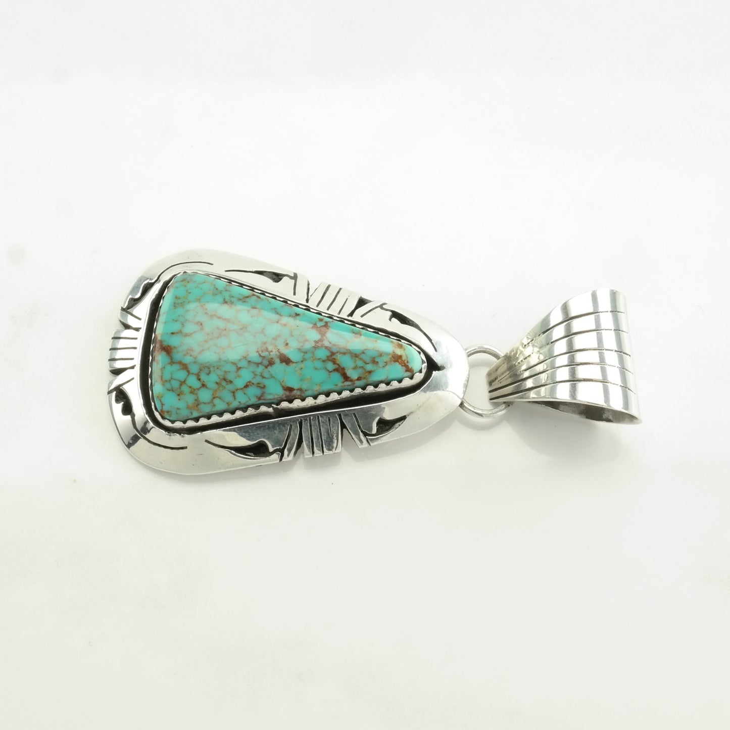 Native American Spiderweb Turquoise Triangle Sterling Silver Pendant