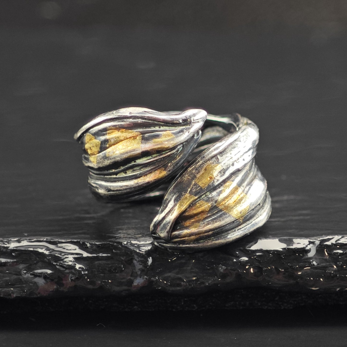 Unique Studio Artist Gold Accent Bypass Sterling silver Ring Sz 6.5 R6558
