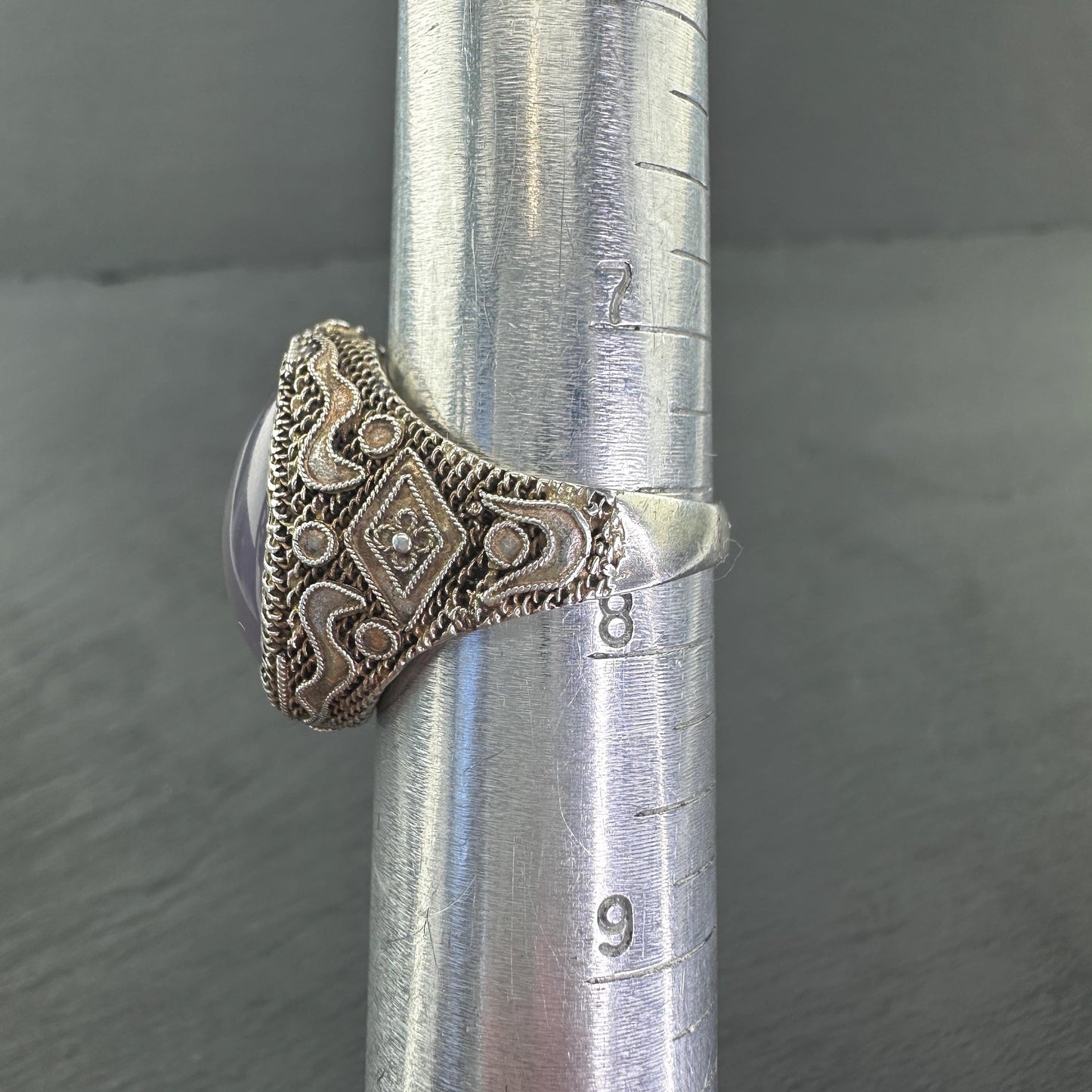 Chinese Export Silver Ring Amethyst Large,Filigree Sterling Pink, Copper Tone Sz8 R5632