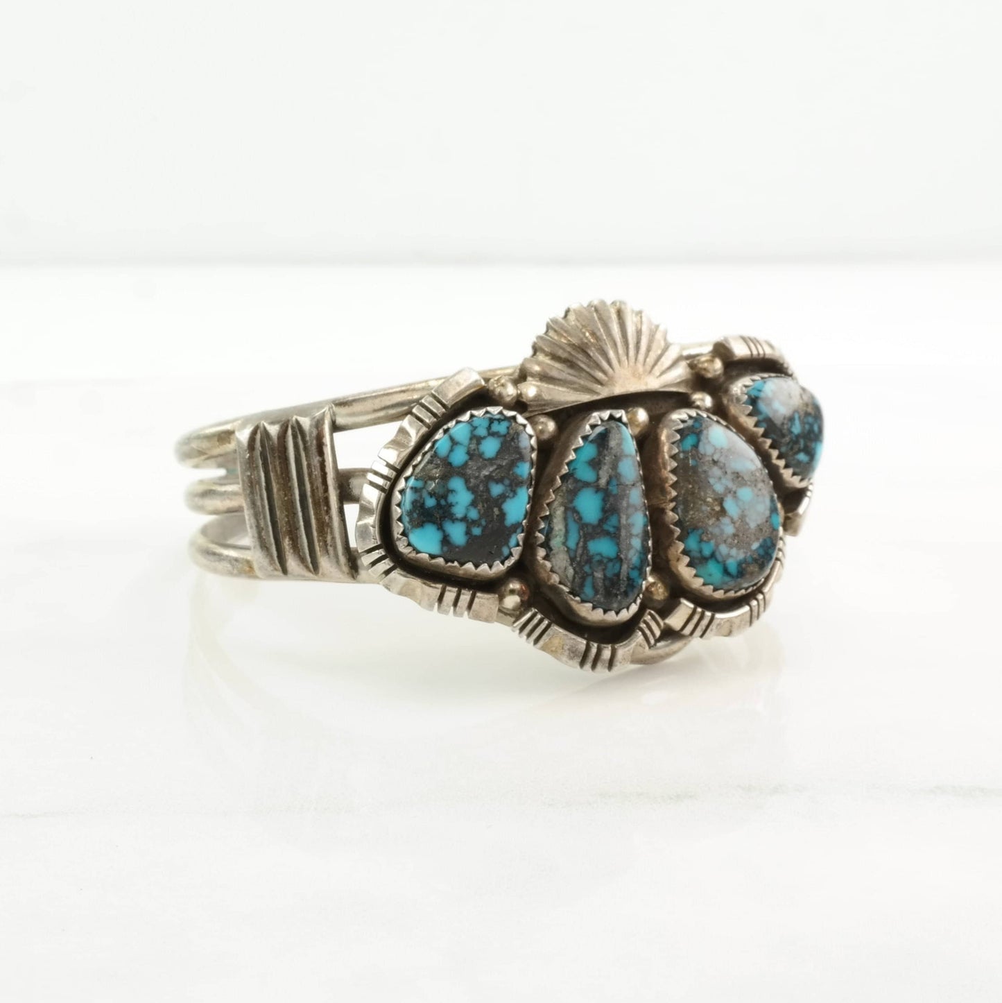 Native American Sterling Silver Cuff Bracelet Blue Lander Blue, Turquoise