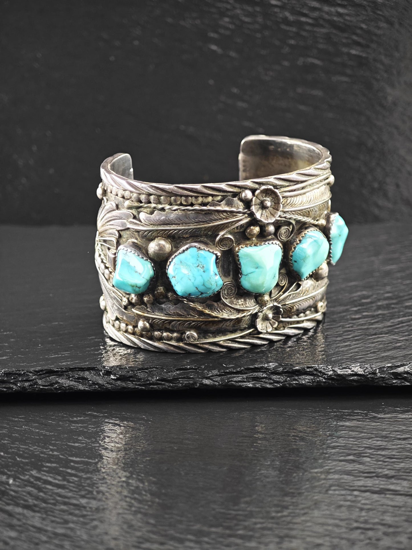Large Size Signed Native American, Cuff Bracelet Sterling Silver