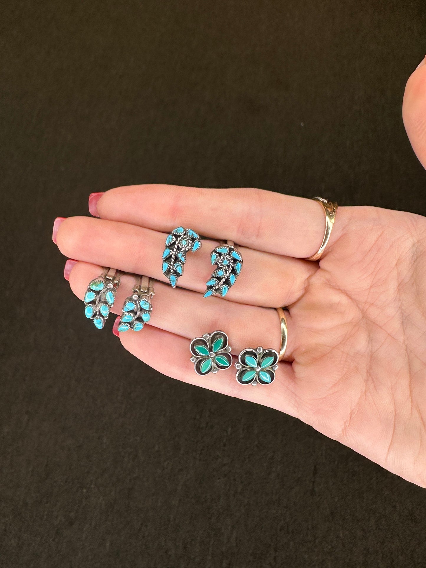 Native American Sterling Silver Turquoise Cluster Floral Earrings Stud