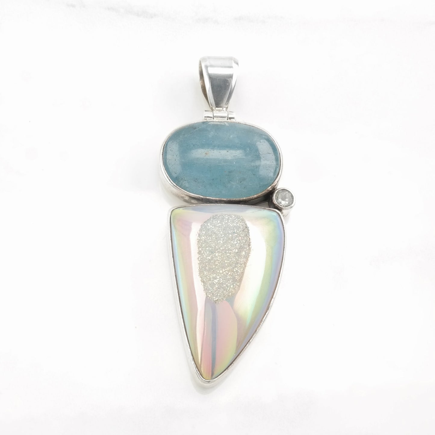 Vintage Starborn Blue Gemstone, Druzy Sterling Silver Pendant