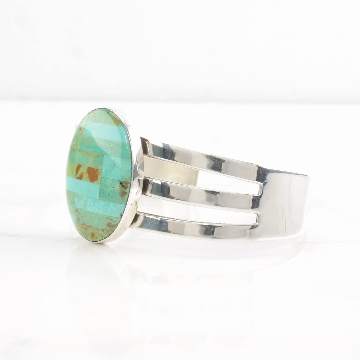 DTR Sterling Silver Cuff Bracelet Blue Turquoise Inlay