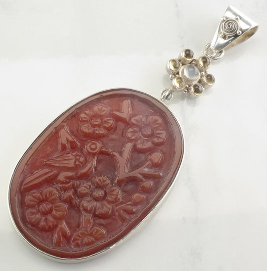 Carved Agate Pendant by Sajen Sterling Silver