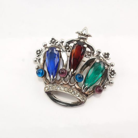 Silver Brooch Pendant Crown Paste Sterling