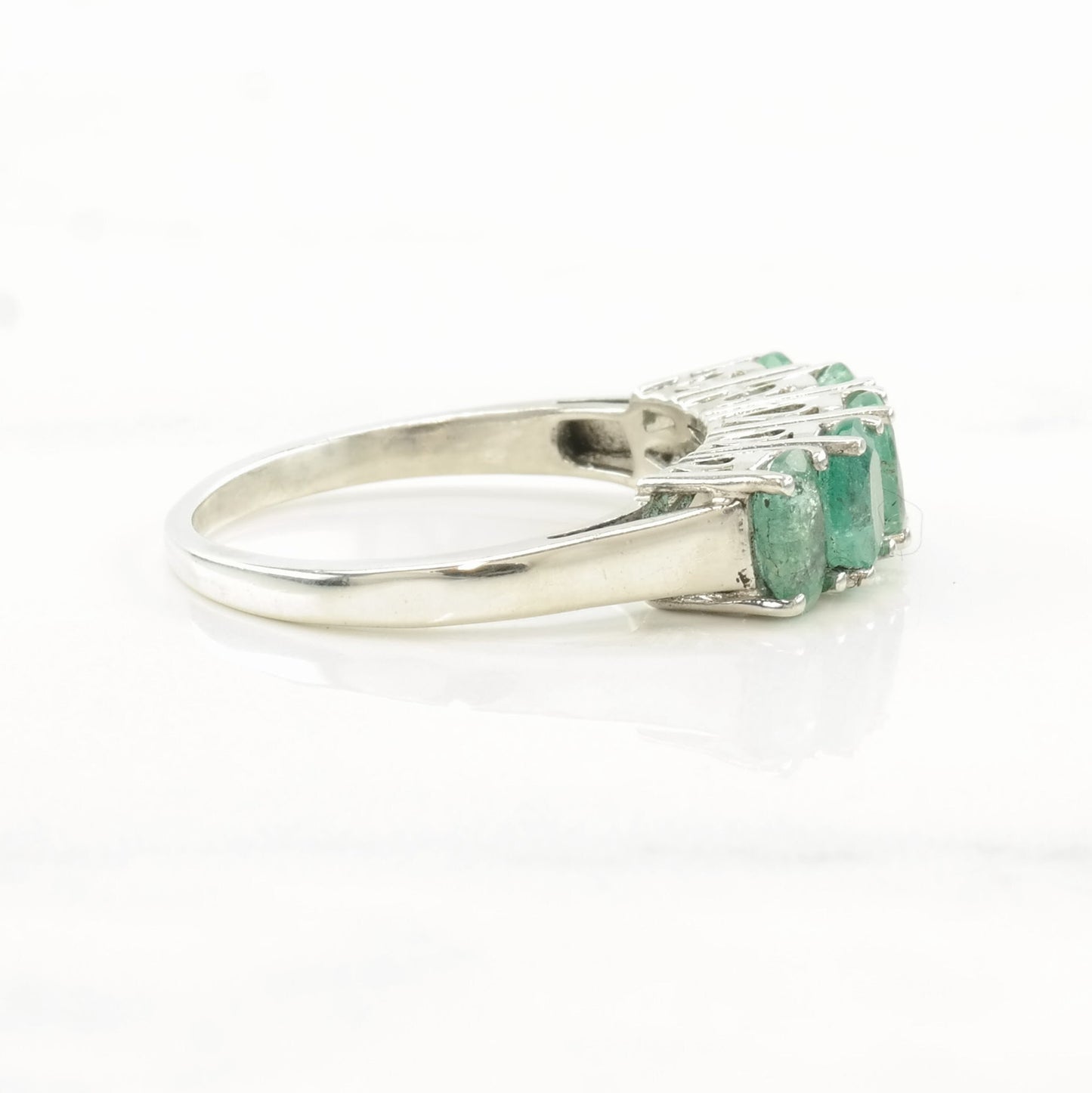 Sterling Silver Ring Emerald 5 Stone Size 9