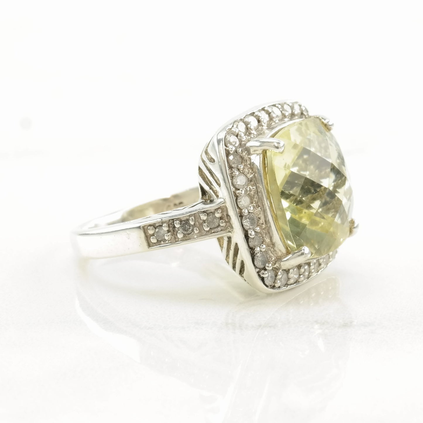 Vintage Sterling Silver Ring Citrine, Diamond Size 7