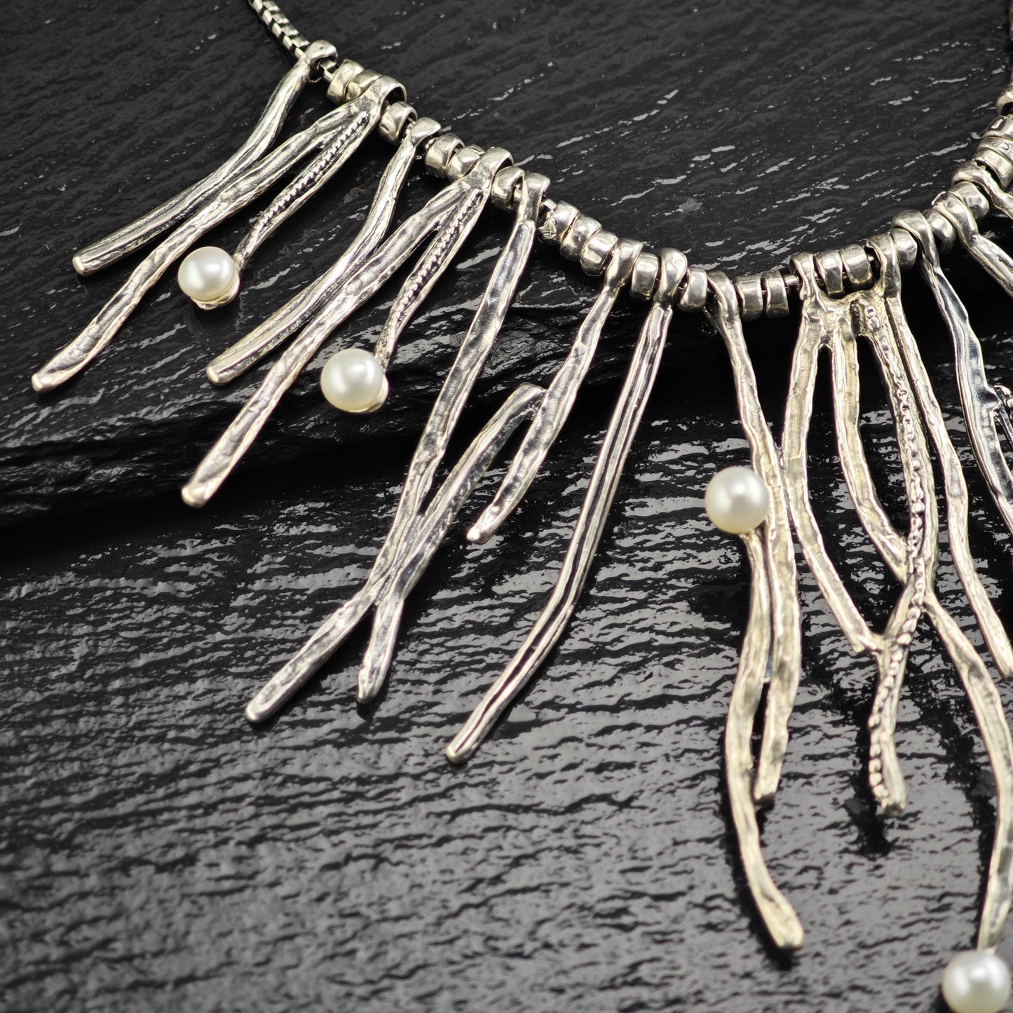 Abstract White Pearl Sterling Silver Necklace N2732