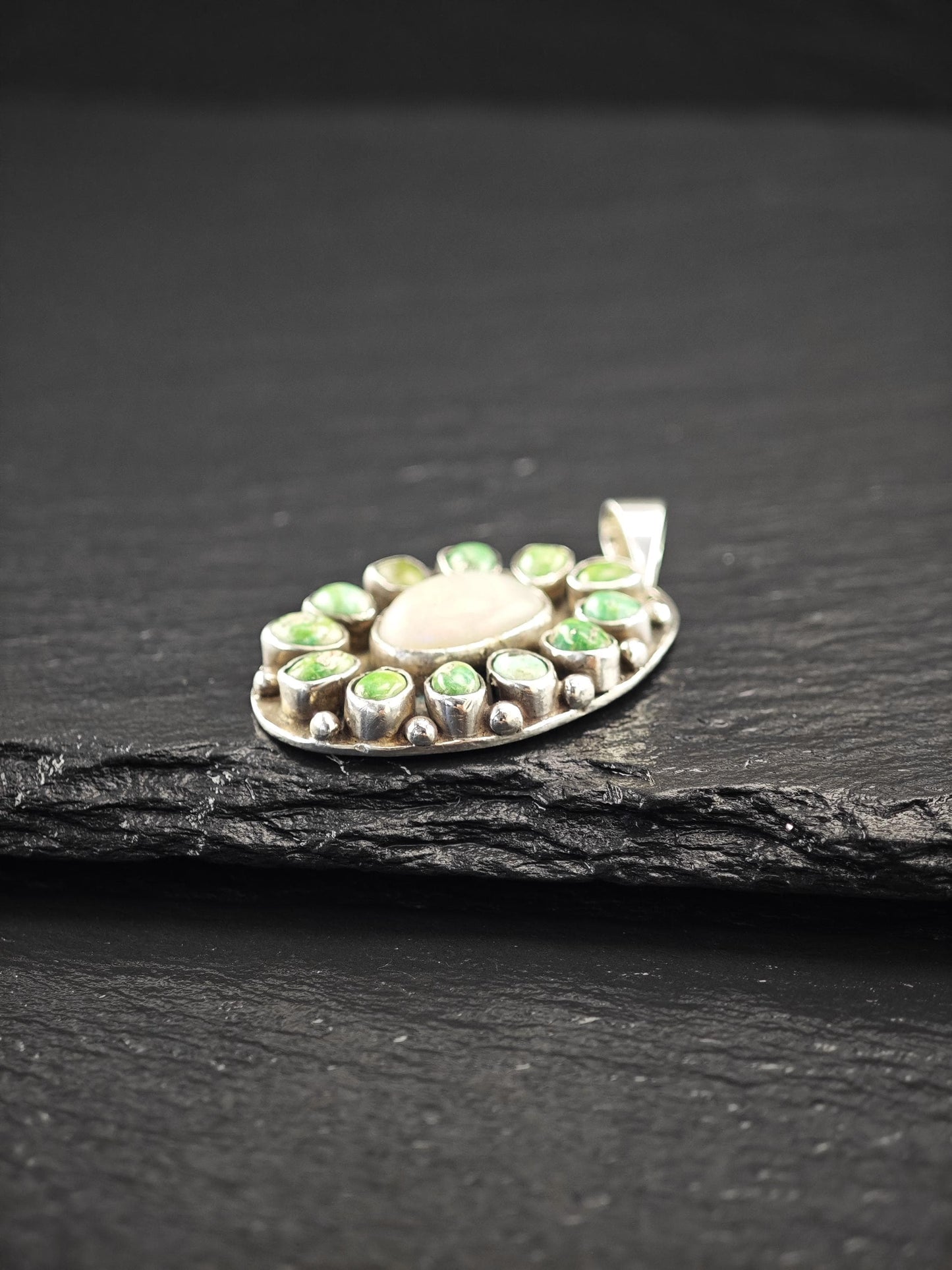 Natural Opal, Green Turquoise Pendant Sterling Silver P2734