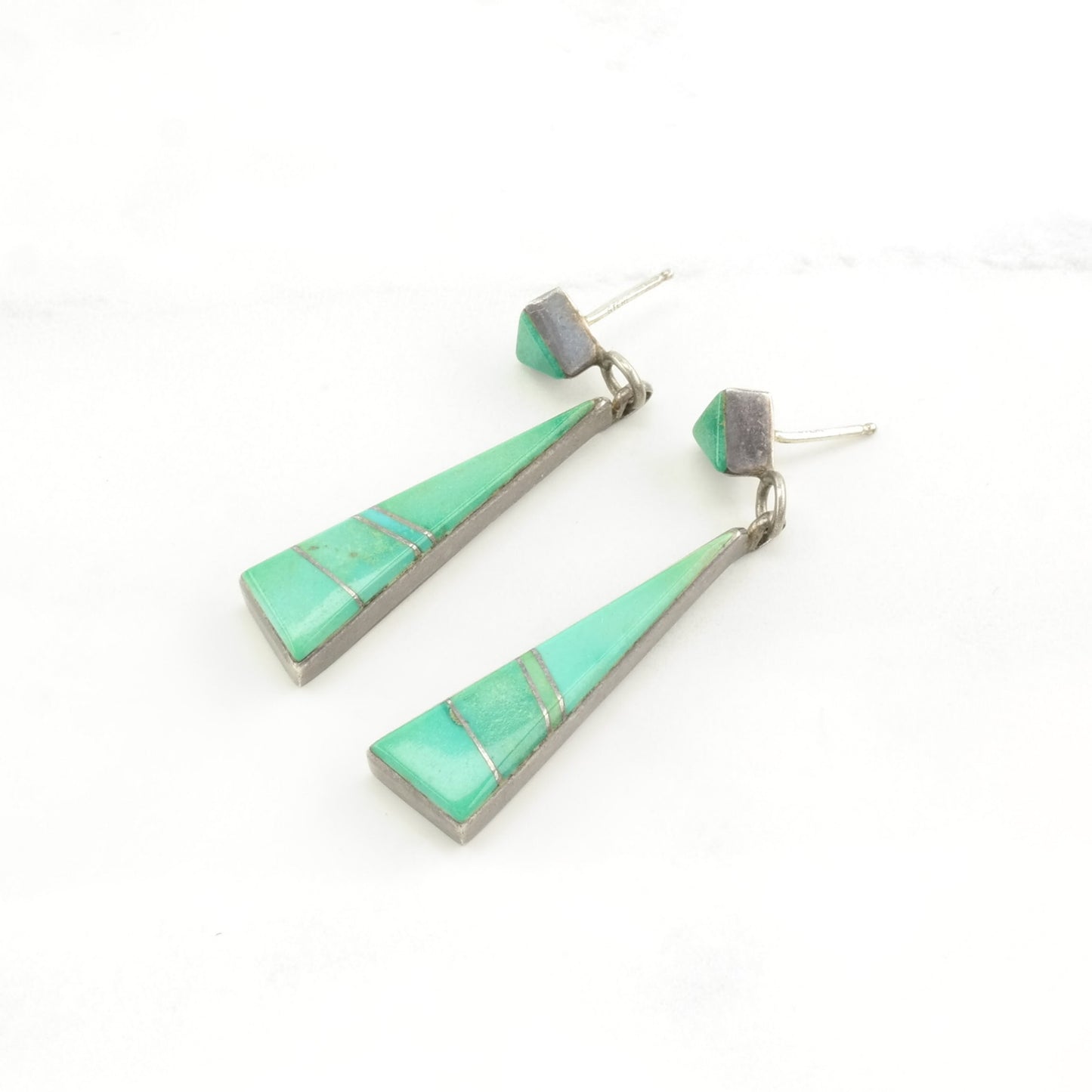 Vintage Sterling Silver Stud, dangle Earrings Native American Blue Turquoise Inlay