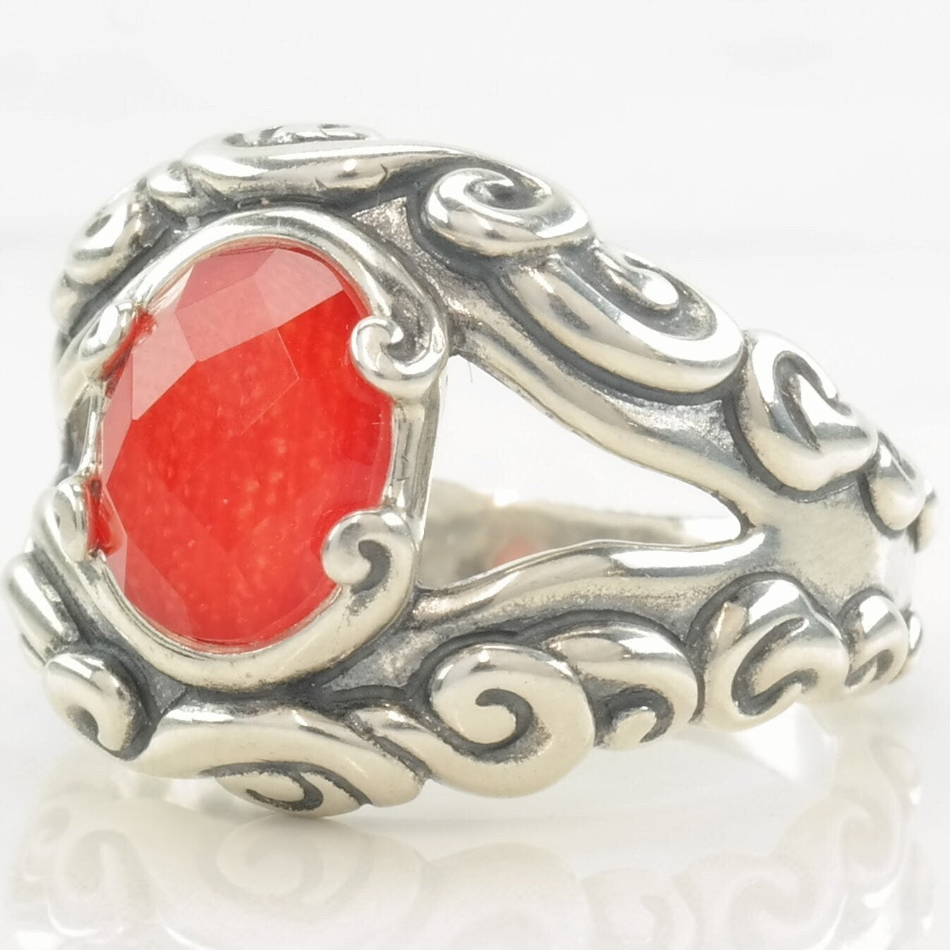 Carolyn Pollack Ring Coral Quartz Doublet Sterling Silver Size 9 1/4