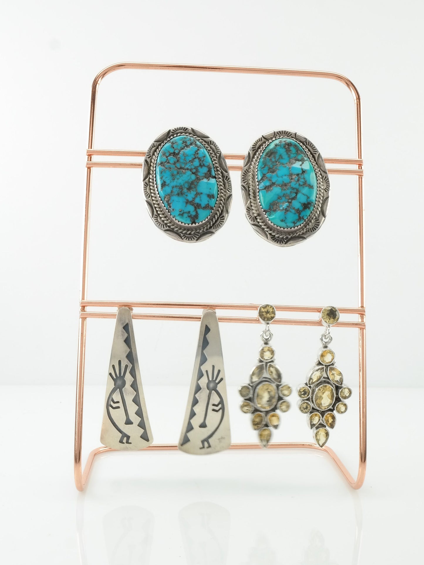 Vintage Sterling Silver & Kingman Turquoise Earrings | Native American | Large Oval Dangles | Southwestern Jewelry | Boho Chic | 1970s