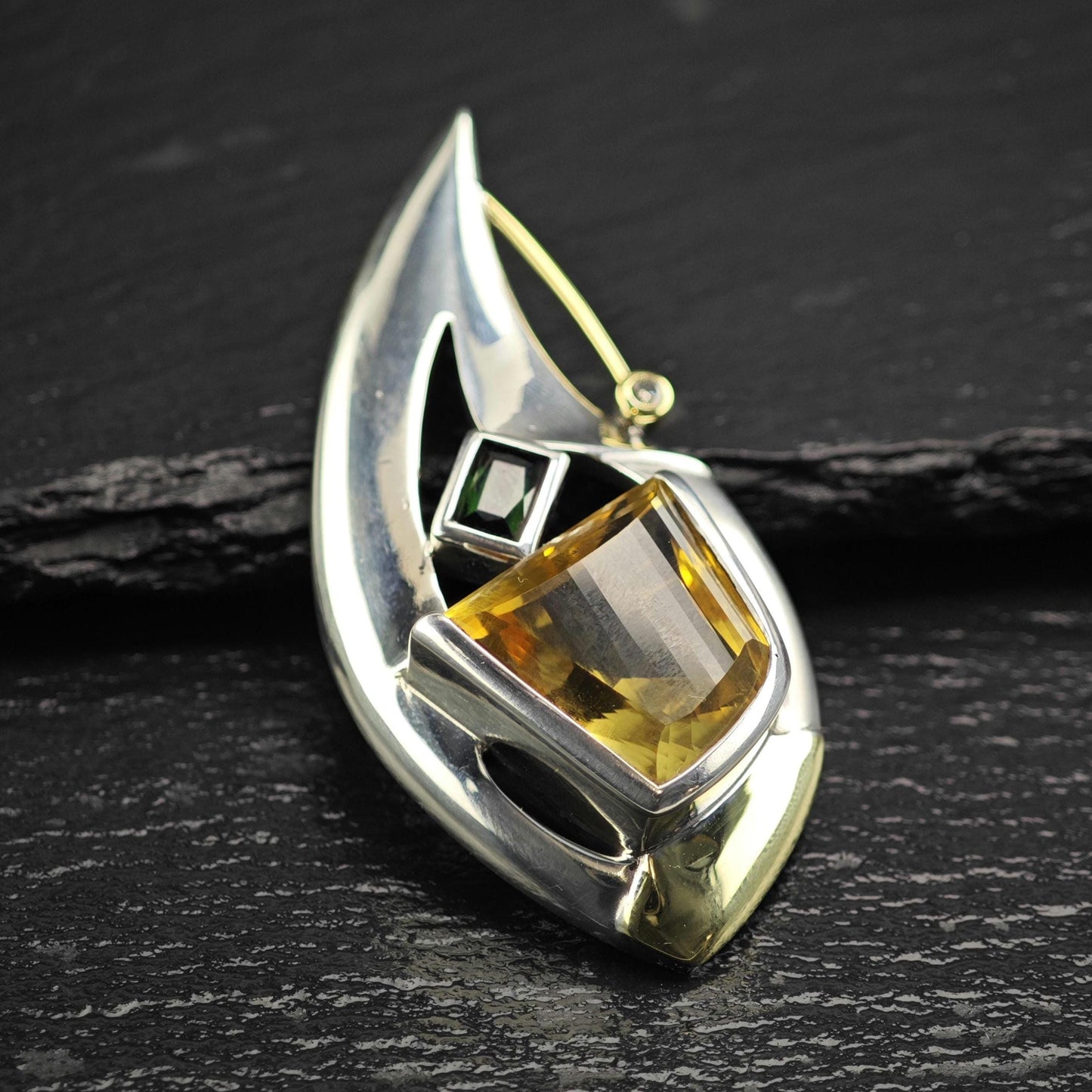 Citrine Tourmaline 18K Gold Accent Pendant Sterling Silver P3032